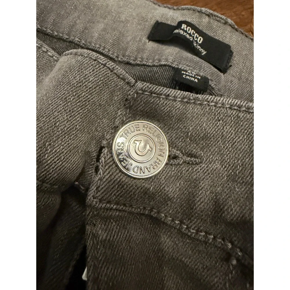 True Religion Rocco Relaxed Skinny Grey Jeans Mens 40 Stretch Denim